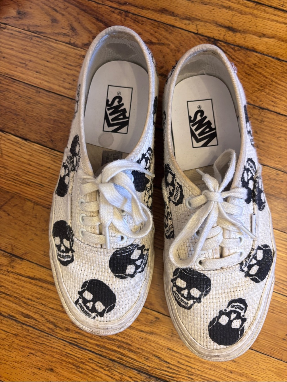 Vans White Canvas Sneakers with Black Skull Print